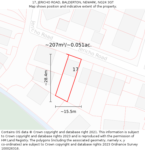 17, JERICHO ROAD, BALDERTON, NEWARK, NG24 3GT: Plot and title map