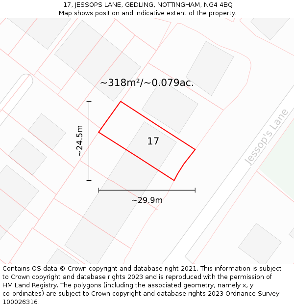 17, JESSOPS LANE, GEDLING, NOTTINGHAM, NG4 4BQ: Plot and title map