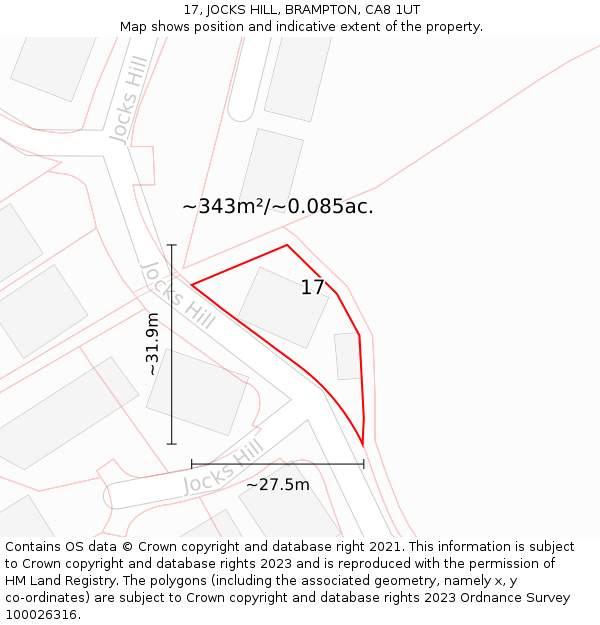 17, JOCKS HILL, BRAMPTON, CA8 1UT: Plot and title map