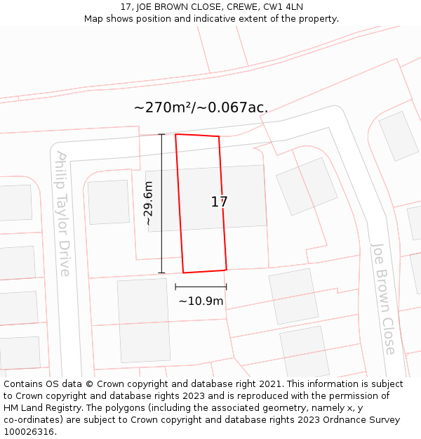 17, JOE BROWN CLOSE, CREWE, CW1 4LN: Plot and title map