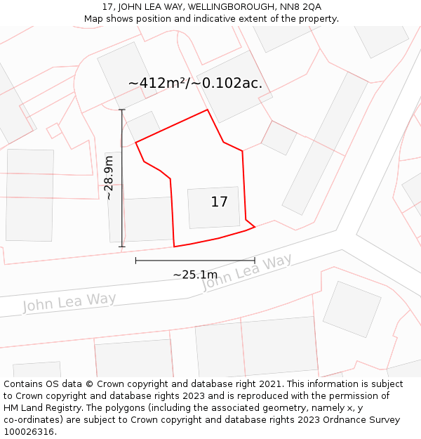 17, JOHN LEA WAY, WELLINGBOROUGH, NN8 2QA: Plot and title map