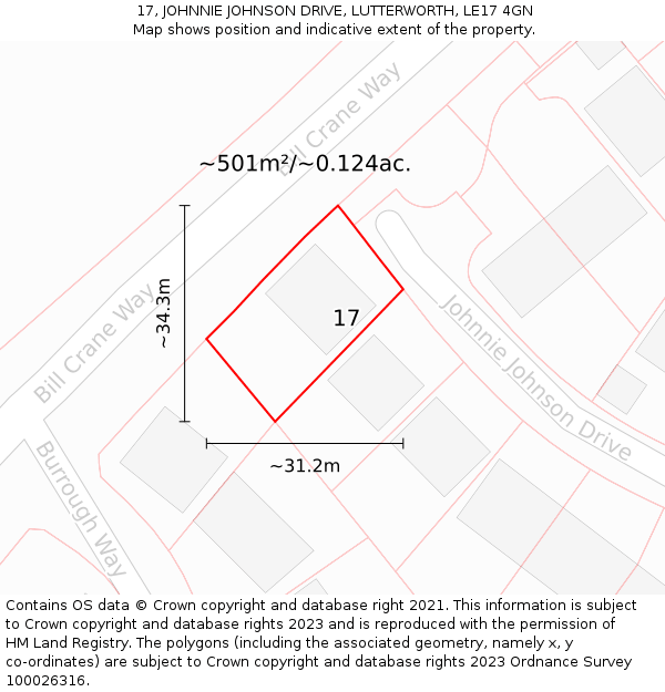 17, JOHNNIE JOHNSON DRIVE, LUTTERWORTH, LE17 4GN: Plot and title map