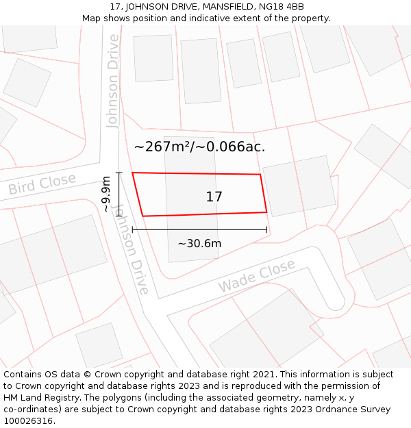 17, JOHNSON DRIVE, MANSFIELD, NG18 4BB: Plot and title map