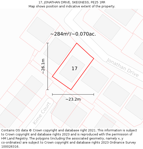 17, JONATHAN DRIVE, SKEGNESS, PE25 1RR: Plot and title map