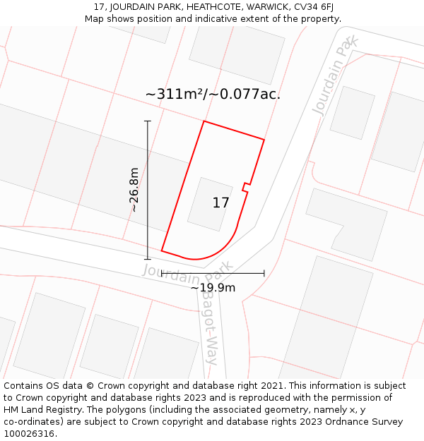 17, JOURDAIN PARK, HEATHCOTE, WARWICK, CV34 6FJ: Plot and title map