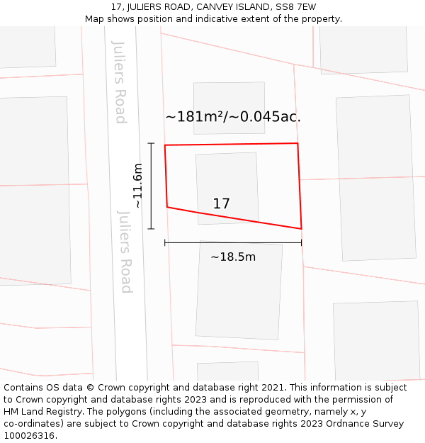 17, JULIERS ROAD, CANVEY ISLAND, SS8 7EW: Plot and title map