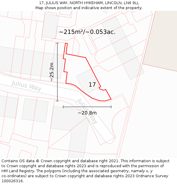 17, JULIUS WAY, NORTH HYKEHAM, LINCOLN, LN6 9LL: Plot and title map