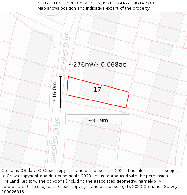 17, JUMELLES DRIVE, CALVERTON, NOTTINGHAM, NG14 6QD: Plot and title map