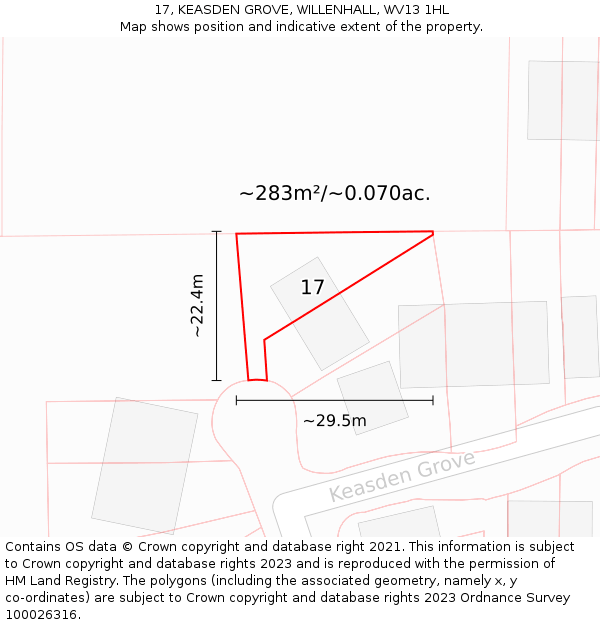 17, KEASDEN GROVE, WILLENHALL, WV13 1HL: Plot and title map