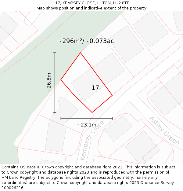 17, KEMPSEY CLOSE, LUTON, LU2 8TT: Plot and title map