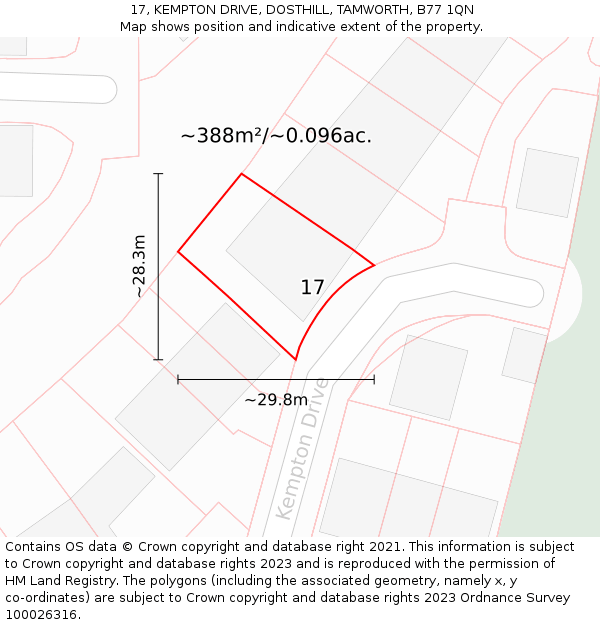 17, KEMPTON DRIVE, DOSTHILL, TAMWORTH, B77 1QN: Plot and title map