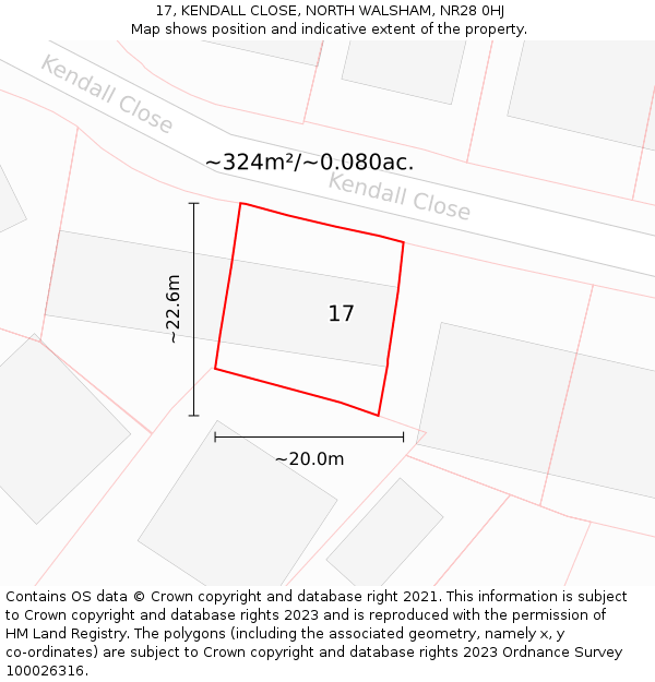 17, KENDALL CLOSE, NORTH WALSHAM, NR28 0HJ: Plot and title map