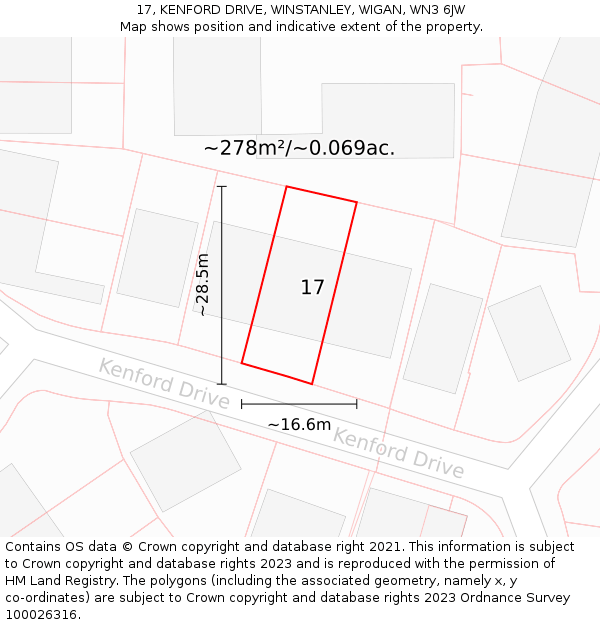 17, KENFORD DRIVE, WINSTANLEY, WIGAN, WN3 6JW: Plot and title map