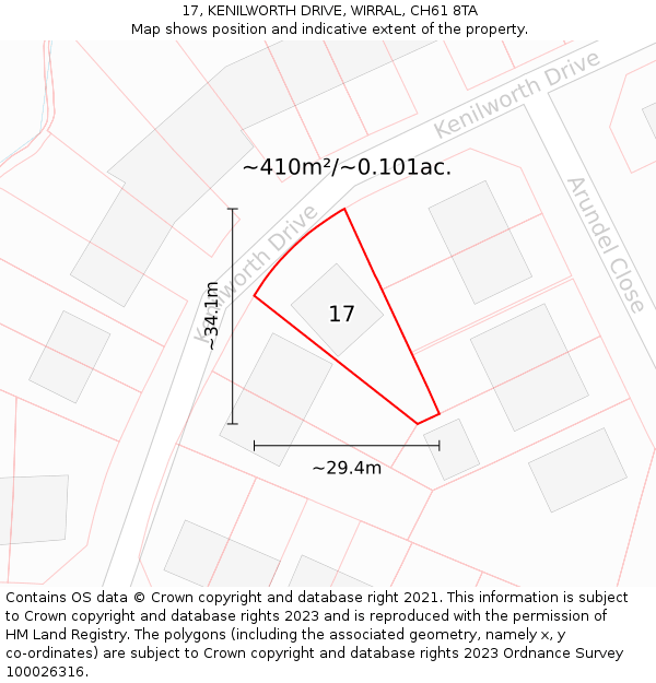 17, KENILWORTH DRIVE, WIRRAL, CH61 8TA: Plot and title map