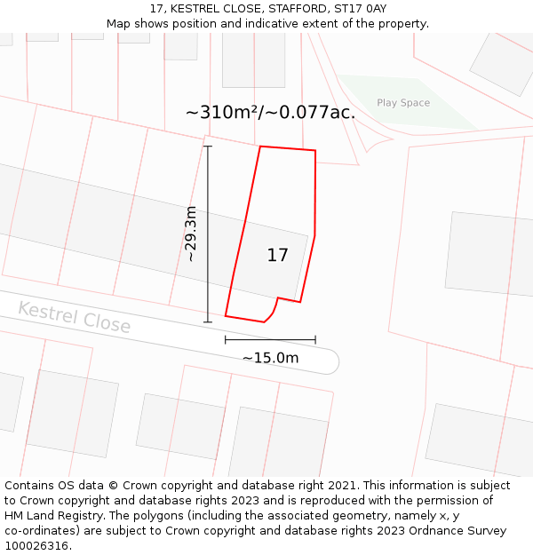 17, KESTREL CLOSE, STAFFORD, ST17 0AY: Plot and title map