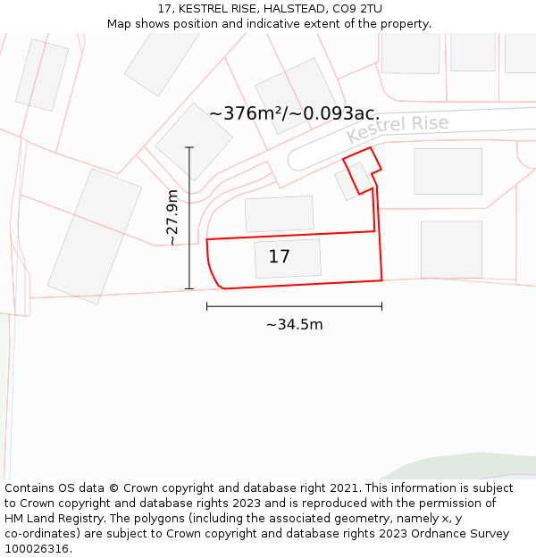 17, KESTREL RISE, HALSTEAD, CO9 2TU: Plot and title map