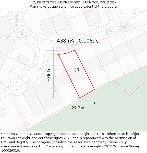 17, KEYS CLOSE, HEDNESFORD, CANNOCK, WS12 2GX: Plot and title map