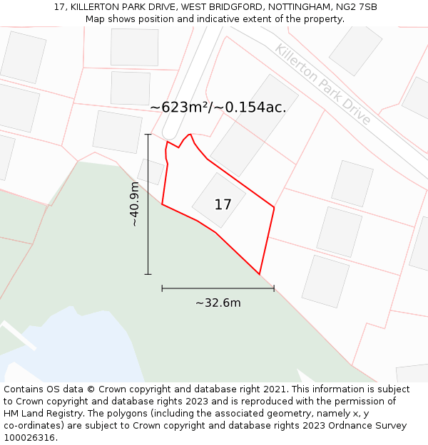 17, KILLERTON PARK DRIVE, WEST BRIDGFORD, NOTTINGHAM, NG2 7SB: Plot and title map