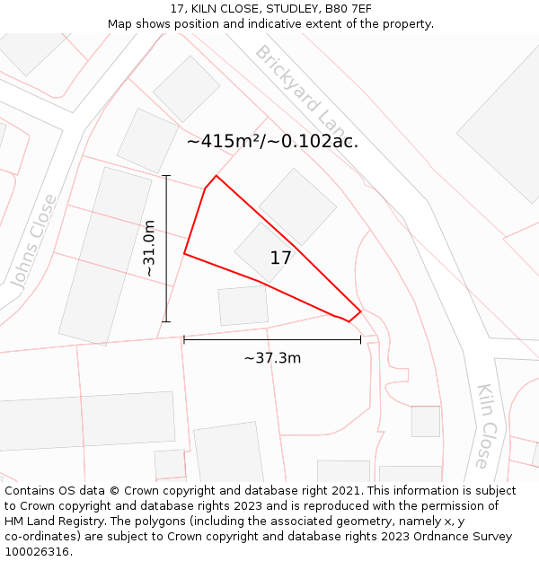 17, KILN CLOSE, STUDLEY, B80 7EF: Plot and title map