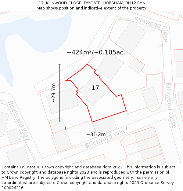 17, KILNWOOD CLOSE, FAYGATE, HORSHAM, RH12 0AN: Plot and title map