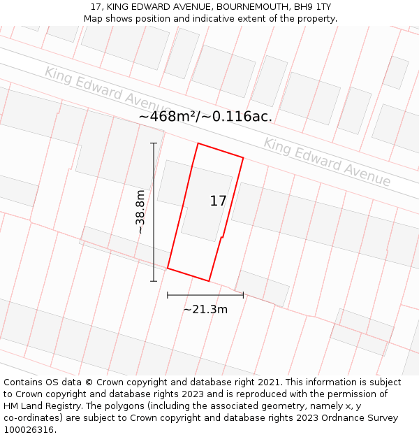 17, KING EDWARD AVENUE, BOURNEMOUTH, BH9 1TY: Plot and title map