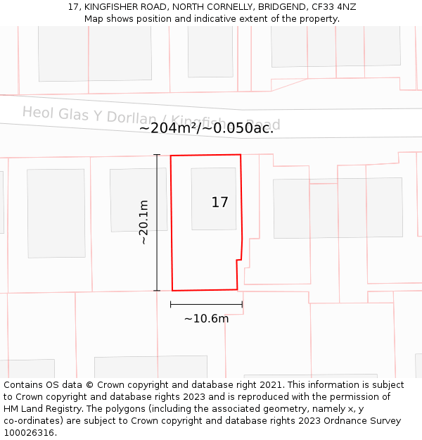 17, KINGFISHER ROAD, NORTH CORNELLY, BRIDGEND, CF33 4NZ: Plot and title map