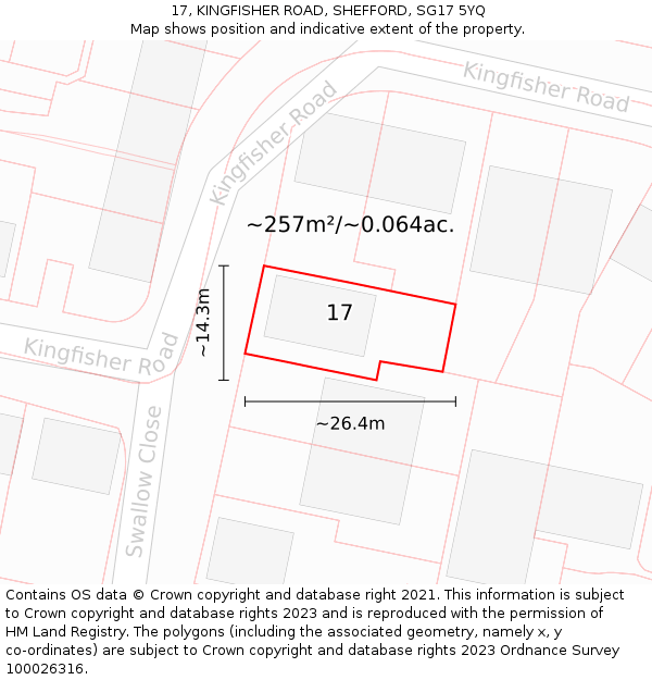 17, KINGFISHER ROAD, SHEFFORD, SG17 5YQ: Plot and title map