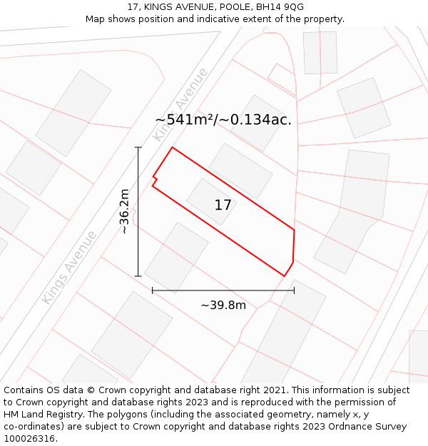 17, KINGS AVENUE, POOLE, BH14 9QG: Plot and title map