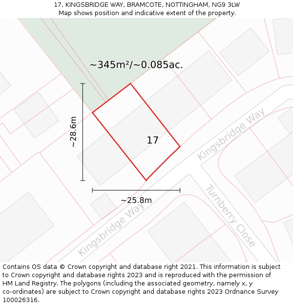 17, KINGSBRIDGE WAY, BRAMCOTE, NOTTINGHAM, NG9 3LW: Plot and title map