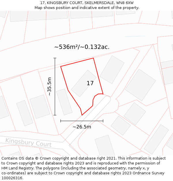 17, KINGSBURY COURT, SKELMERSDALE, WN8 6XW: Plot and title map