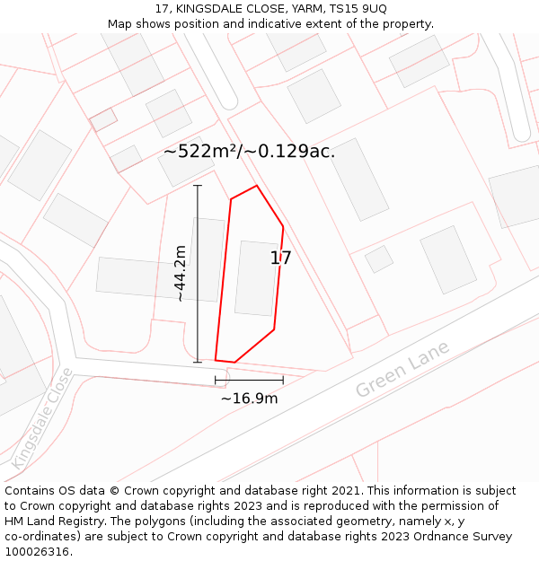 17, KINGSDALE CLOSE, YARM, TS15 9UQ: Plot and title map