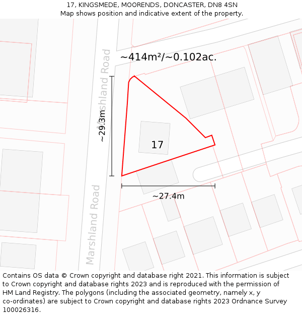 17, KINGSMEDE, MOORENDS, DONCASTER, DN8 4SN: Plot and title map