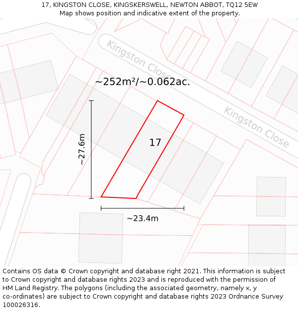 17, KINGSTON CLOSE, KINGSKERSWELL, NEWTON ABBOT, TQ12 5EW: Plot and title map