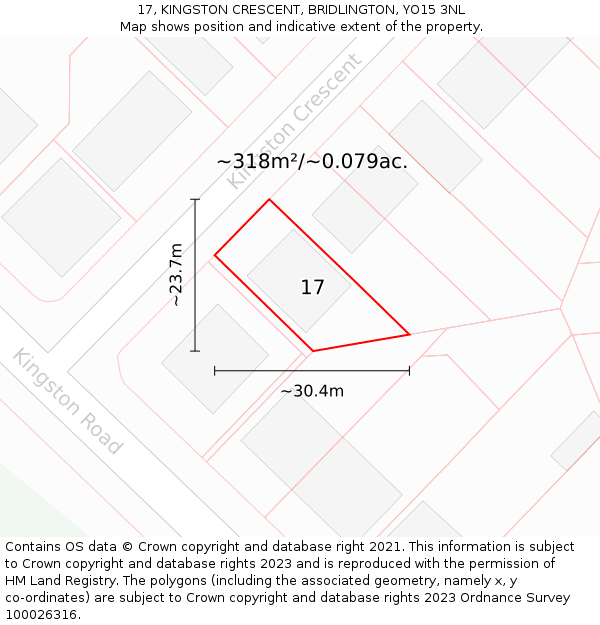 17, KINGSTON CRESCENT, BRIDLINGTON, YO15 3NL: Plot and title map