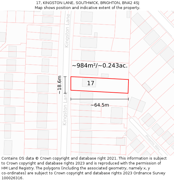 17, KINGSTON LANE, SOUTHWICK, BRIGHTON, BN42 4SJ: Plot and title map