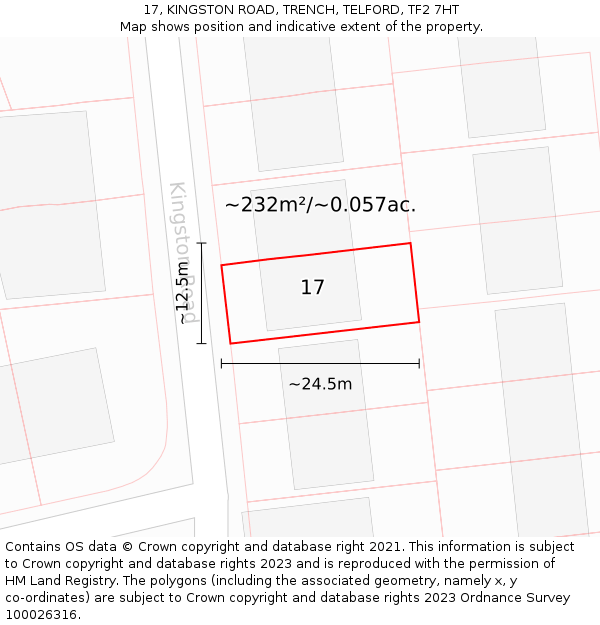 17, KINGSTON ROAD, TRENCH, TELFORD, TF2 7HT: Plot and title map