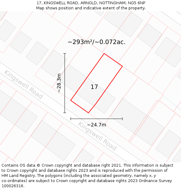 17, KINGSWELL ROAD, ARNOLD, NOTTINGHAM, NG5 6NP: Plot and title map