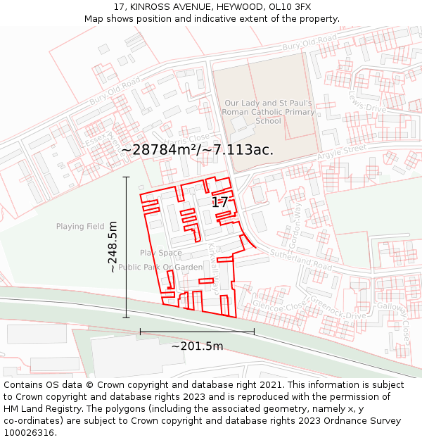 17, KINROSS AVENUE, HEYWOOD, OL10 3FX: Plot and title map