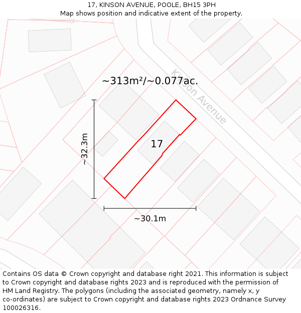 17, KINSON AVENUE, POOLE, BH15 3PH: Plot and title map