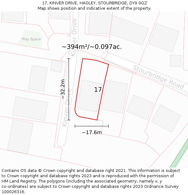 17, KINVER DRIVE, HAGLEY, STOURBRIDGE, DY9 0GZ: Plot and title map