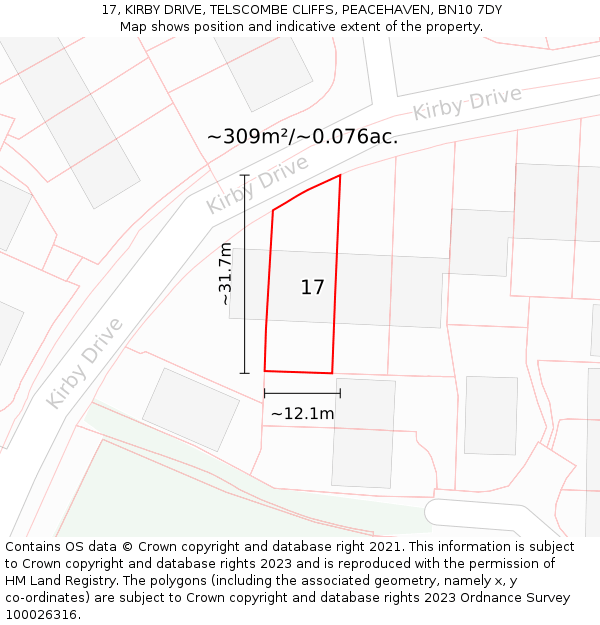 17, KIRBY DRIVE, TELSCOMBE CLIFFS, PEACEHAVEN, BN10 7DY: Plot and title map