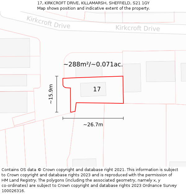 17, KIRKCROFT DRIVE, KILLAMARSH, SHEFFIELD, S21 1GY: Plot and title map