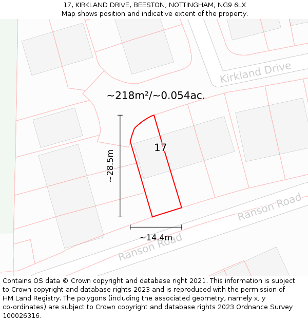 17, KIRKLAND DRIVE, BEESTON, NOTTINGHAM, NG9 6LX: Plot and title map