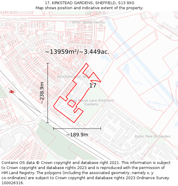 17, KIRKSTEAD GARDENS, SHEFFIELD, S13 9XG: Plot and title map