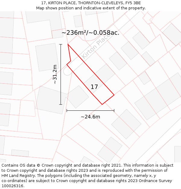 17, KIRTON PLACE, THORNTON-CLEVELEYS, FY5 3BE: Plot and title map