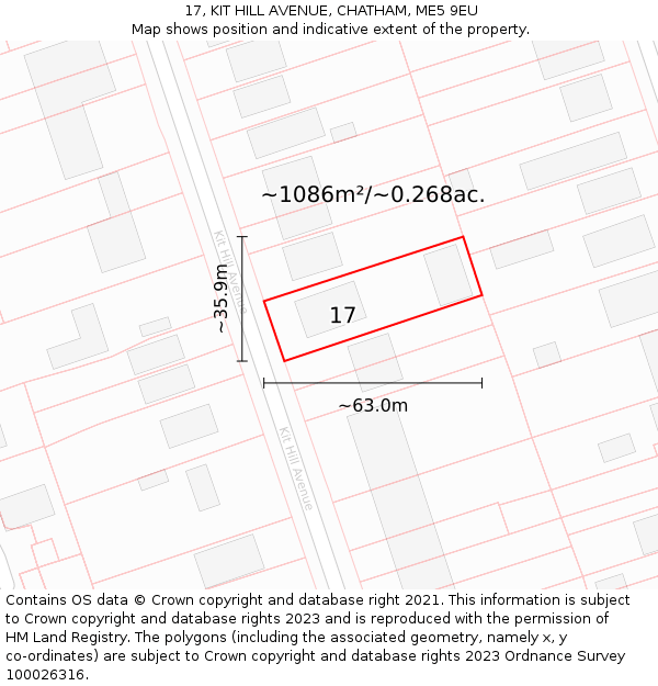 17, KIT HILL AVENUE, CHATHAM, ME5 9EU: Plot and title map