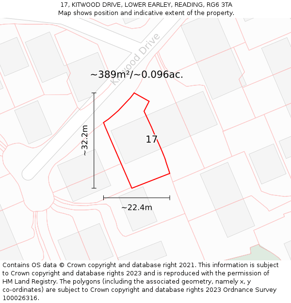 17, KITWOOD DRIVE, LOWER EARLEY, READING, RG6 3TA: Plot and title map