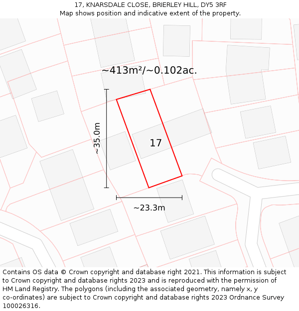17, KNARSDALE CLOSE, BRIERLEY HILL, DY5 3RF: Plot and title map