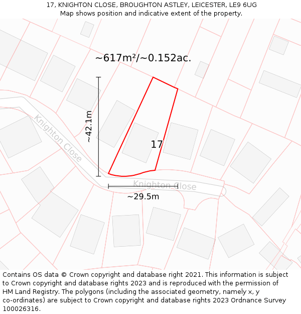 17, KNIGHTON CLOSE, BROUGHTON ASTLEY, LEICESTER, LE9 6UG: Plot and title map