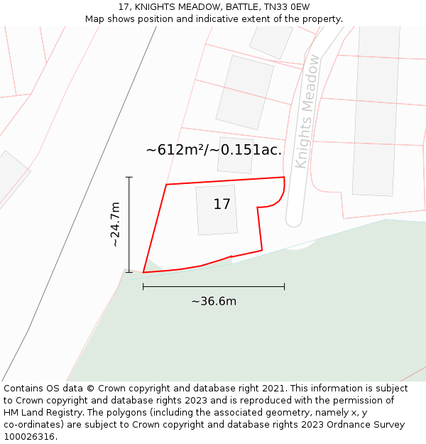 17, KNIGHTS MEADOW, BATTLE, TN33 0EW: Plot and title map